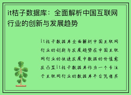 it桔子数据库：全面解析中国互联网行业的创新与发展趋势